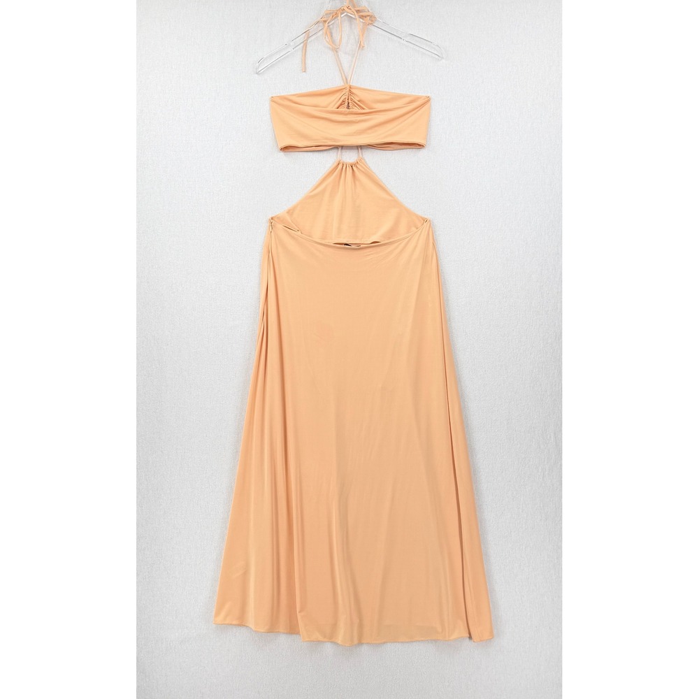 ROSETTA GETTY Ruched Cutout Maxi Dress Women 10 Peach Orange Gown Party Cocktail - Picture 8 of 16